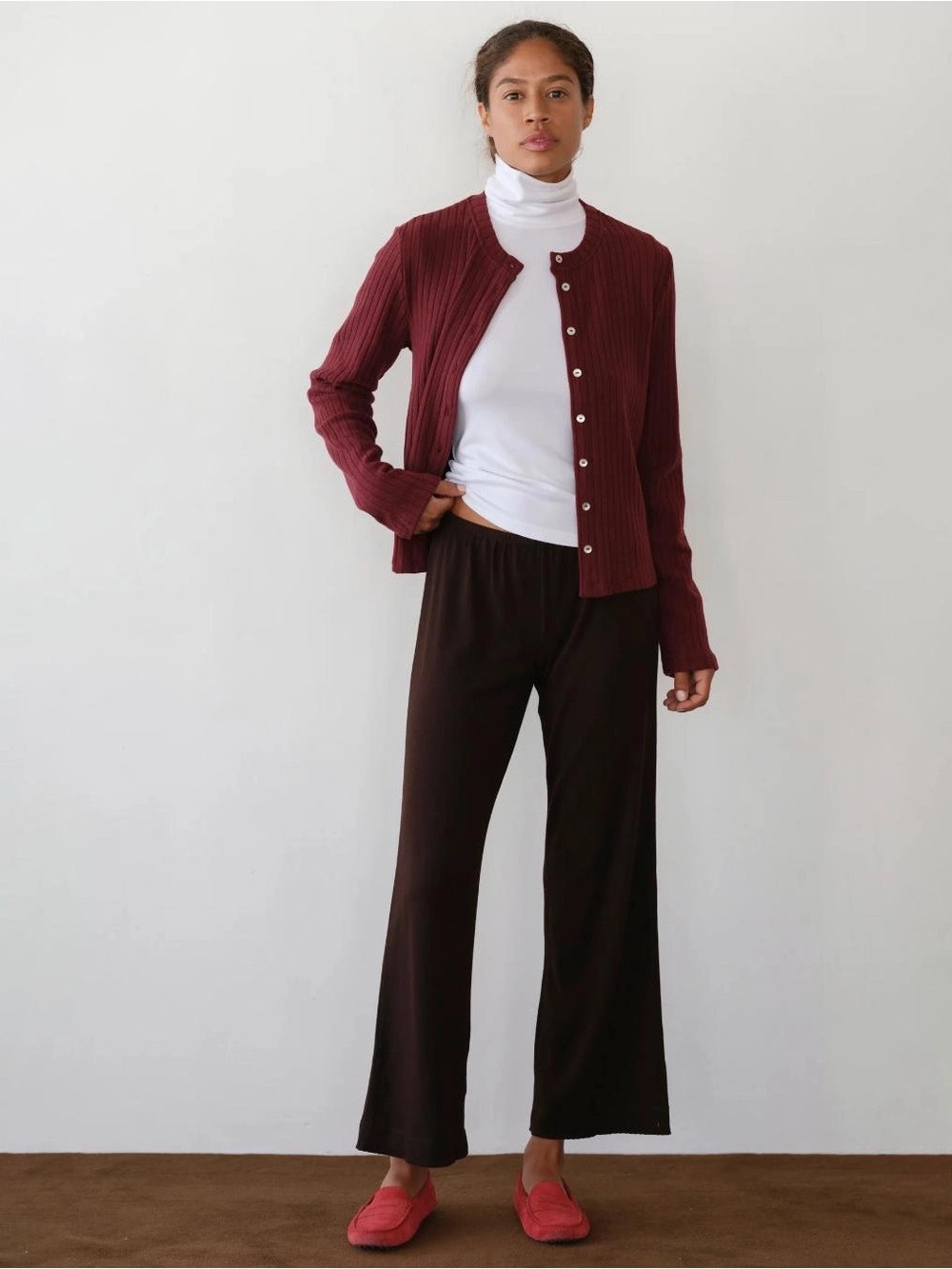 DONNI. Baby Rib Scallop Pant in Espress